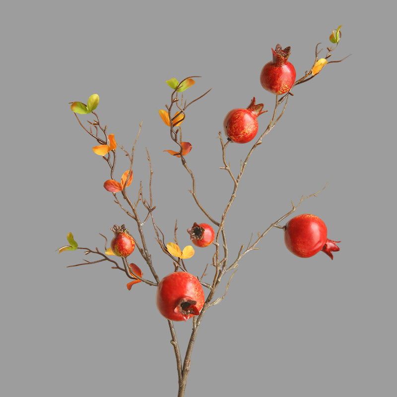 Künstliche Granatapfelblüte, 1 Stiel mit 6 Blüten, 81 cm, Seidenblumen, retro Dekoration für Zuhause, Schaufenster, Hochzeit, Hotel, Büros