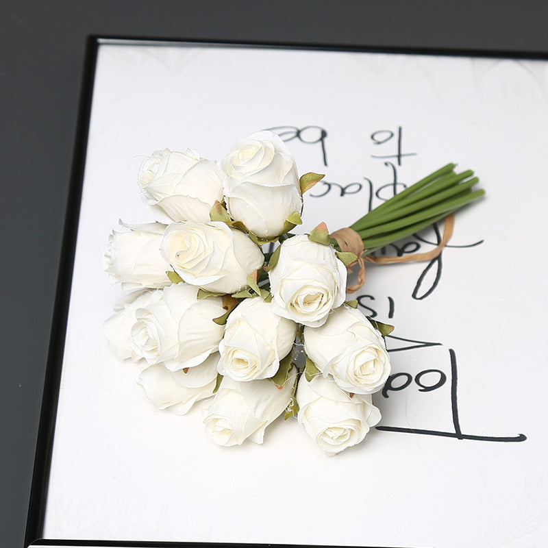 Künstlicher Rosenstrauß mit 12 Blüten, 25 cm hoch, Seidenstoff, für Hochzeit, Dekoration, Innenraum