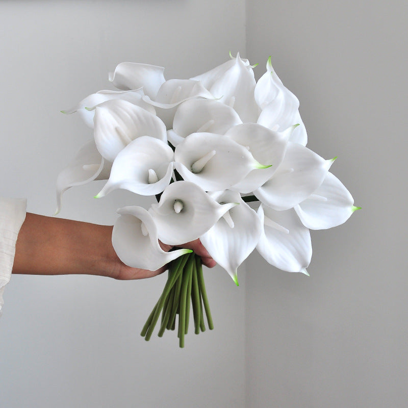 Künstliche Calla-Lilien Bouquet, 7 Blüten, 34 cm hoch, PU-Material, für Hochzeiten und Innendekoration