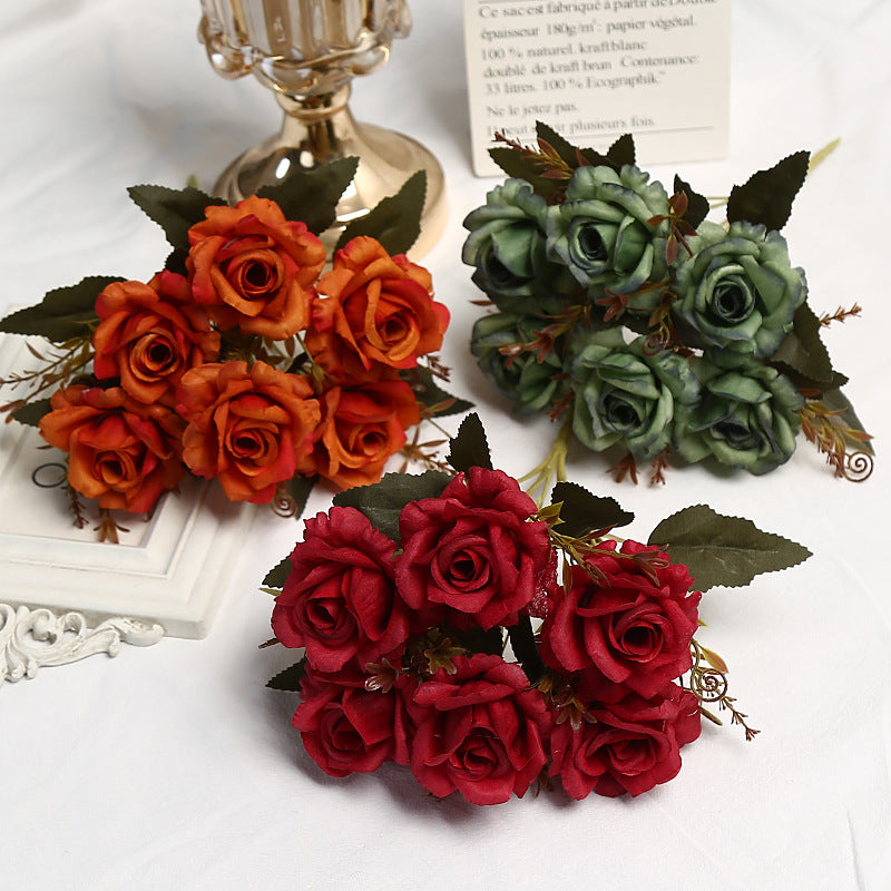 Retro-Stil künstliche Rose, 6-Blüten-Busch, 30 cm, aus Seidenstoff, für Hochzeiten und Inneneinrichtung