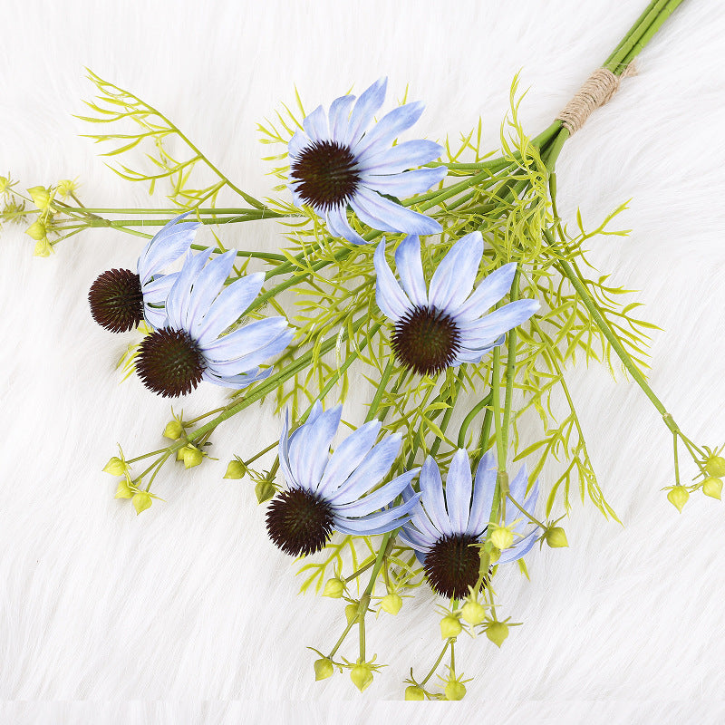 Künstlicher Sonnenhut Blumenstrauß, 4 Stiele mit 6 Blüten, Seidenstoff-Optik, für Hochzeit, Hotel, Schaufenster und Zuhause