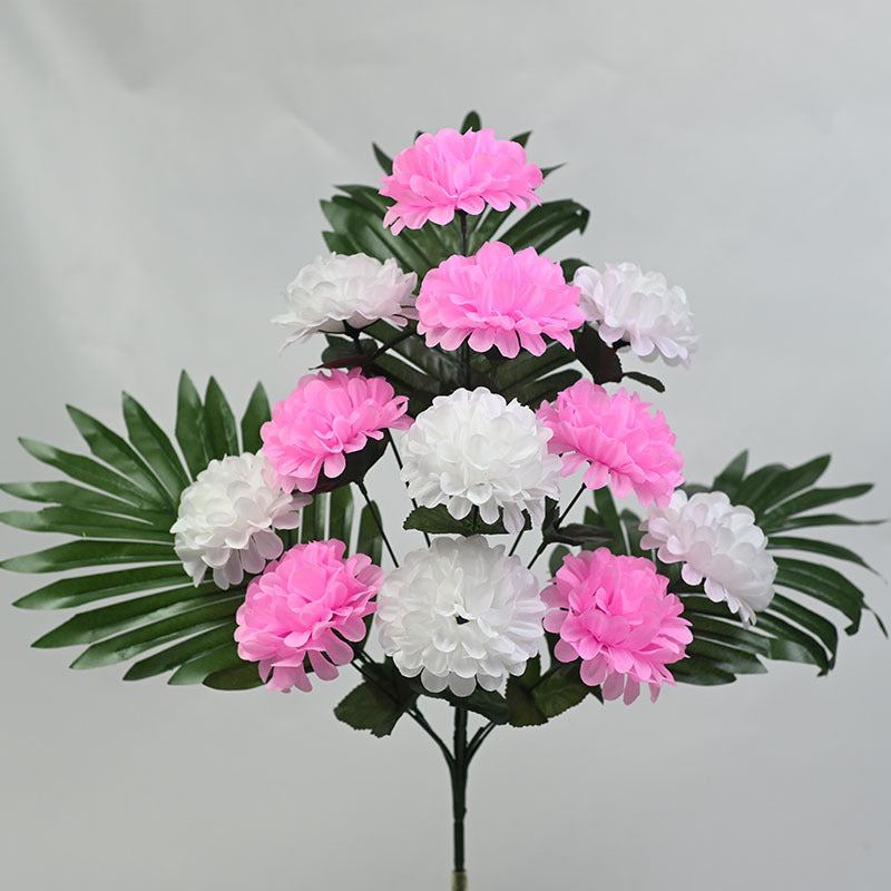 Künstliche Chrysanthemen Busch mit 12 Blüten, 52 cm Höhe, UV-beständig für Friedhof und Außenbereich