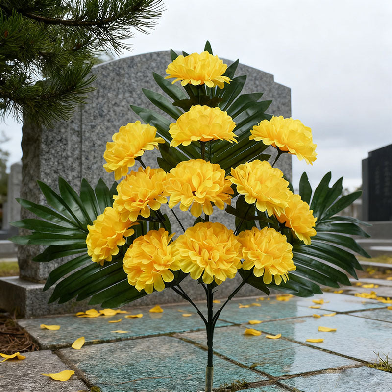 Künstliche Chrysanthemen Busch mit 12 Blüten, 52 cm Höhe, UV-beständig für Friedhof und Außenbereich