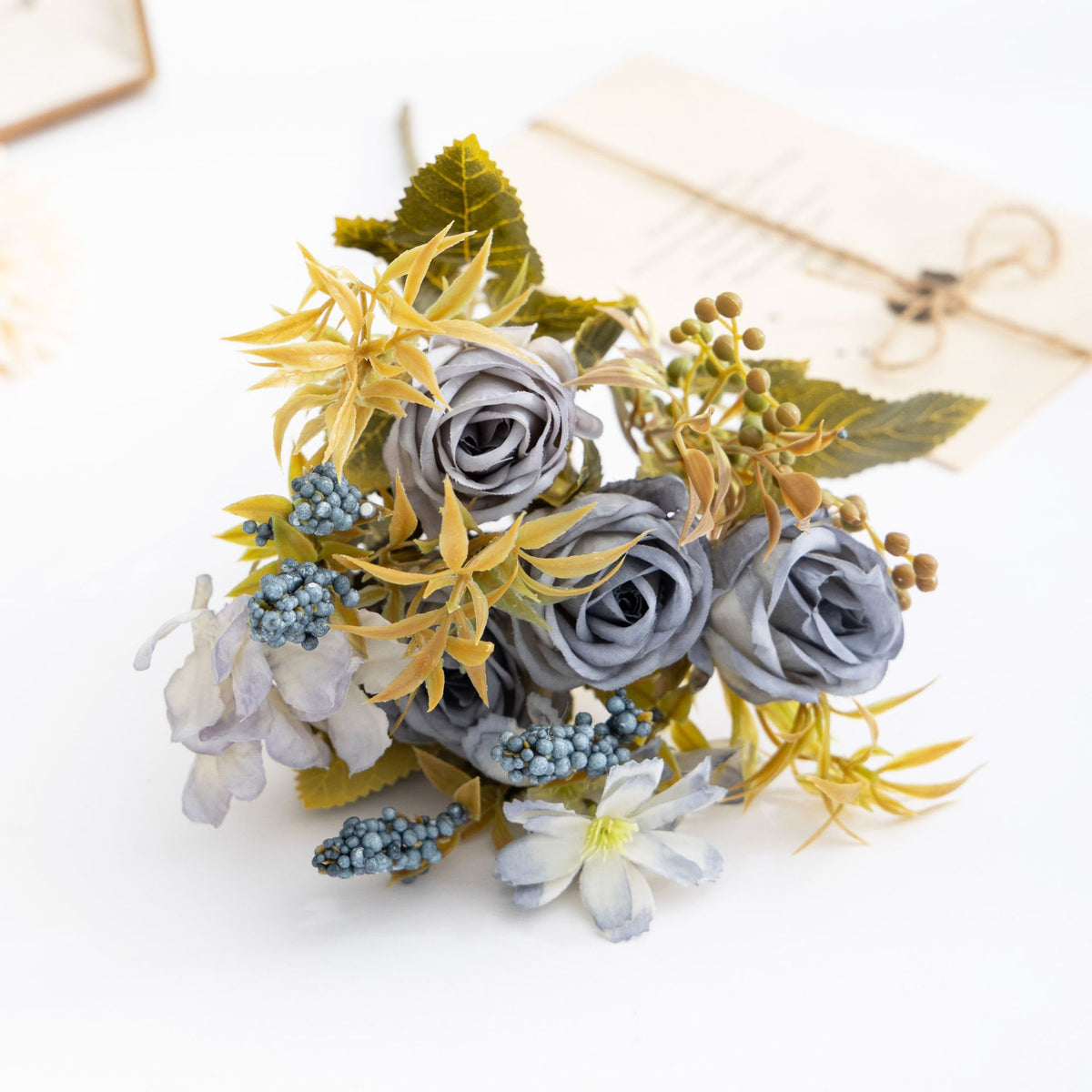 Künstliche Rosenstrauß, 35 cm hoch, 11 Blüten, aus Seidenstoff, für Hochzeiten, Innenraumdekor und Geschäftsausstattung