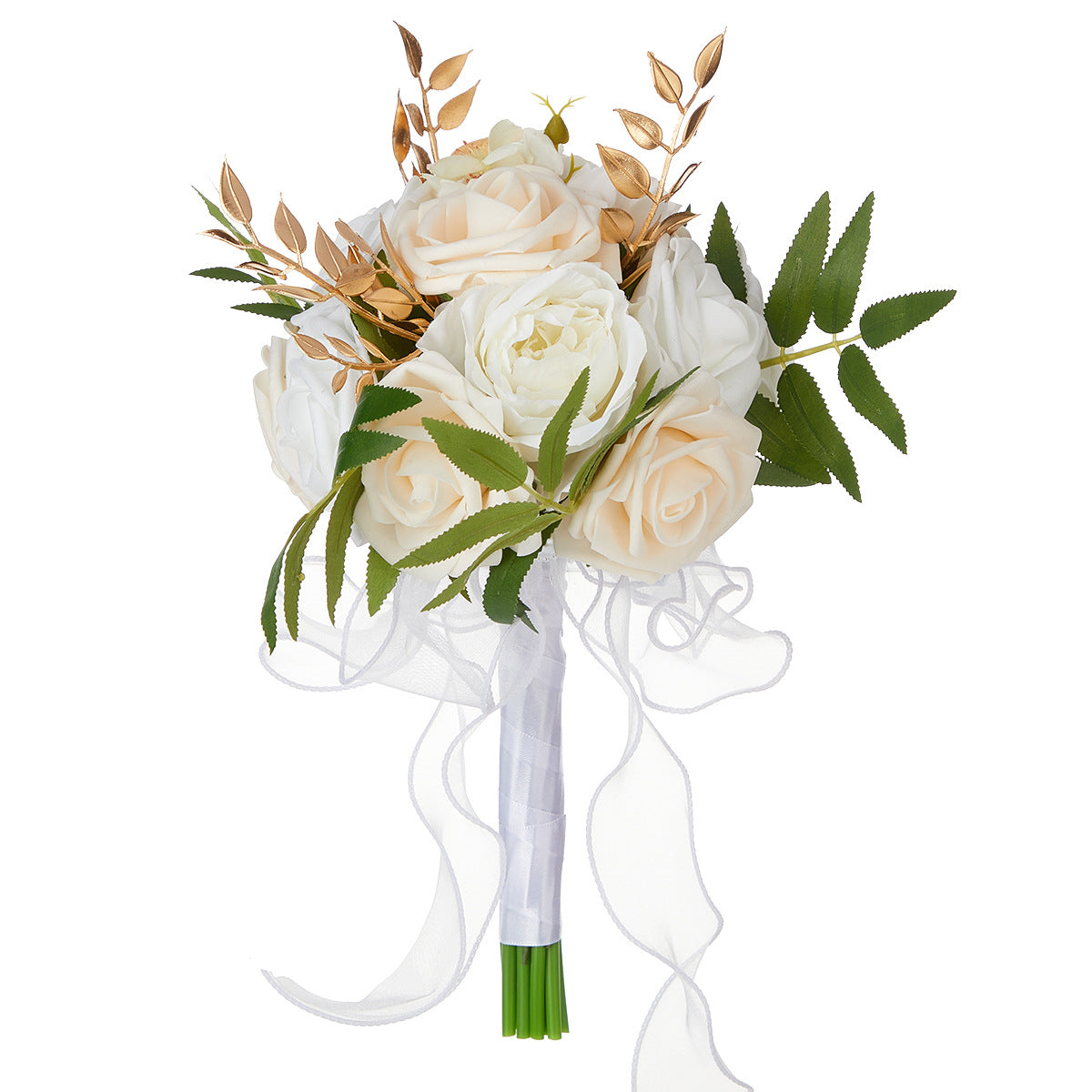 Künstlicher Rosenstrauß, 7 Blüten, 29 cm, Hochzeit Bouquet, PE-Material, Innen- und Außenbereich