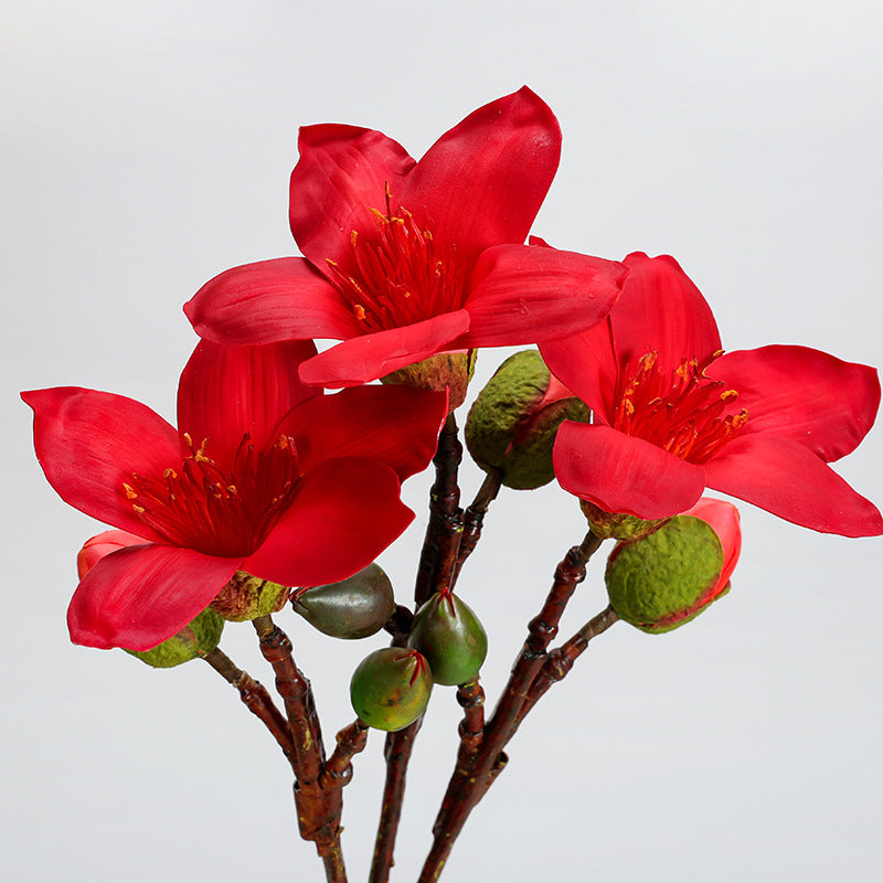 Künstliche Kapokblüte, einzelner Stiel mit 4 Blüten, 42 cm Höhe, aus Seidenstoff, für Innendekoration