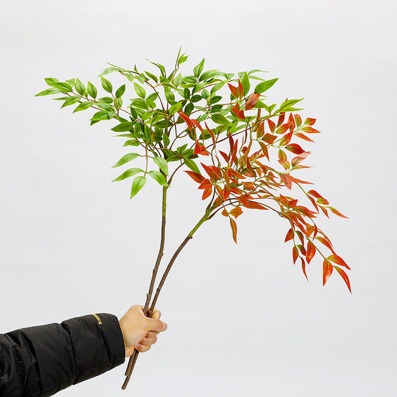 Künstlicher Nandina-Zweig, 110 cm, Einzelstiel mit 22 Blättern, für Innenraumdekoration, Hochzeitsfloristik und Gewerberäume