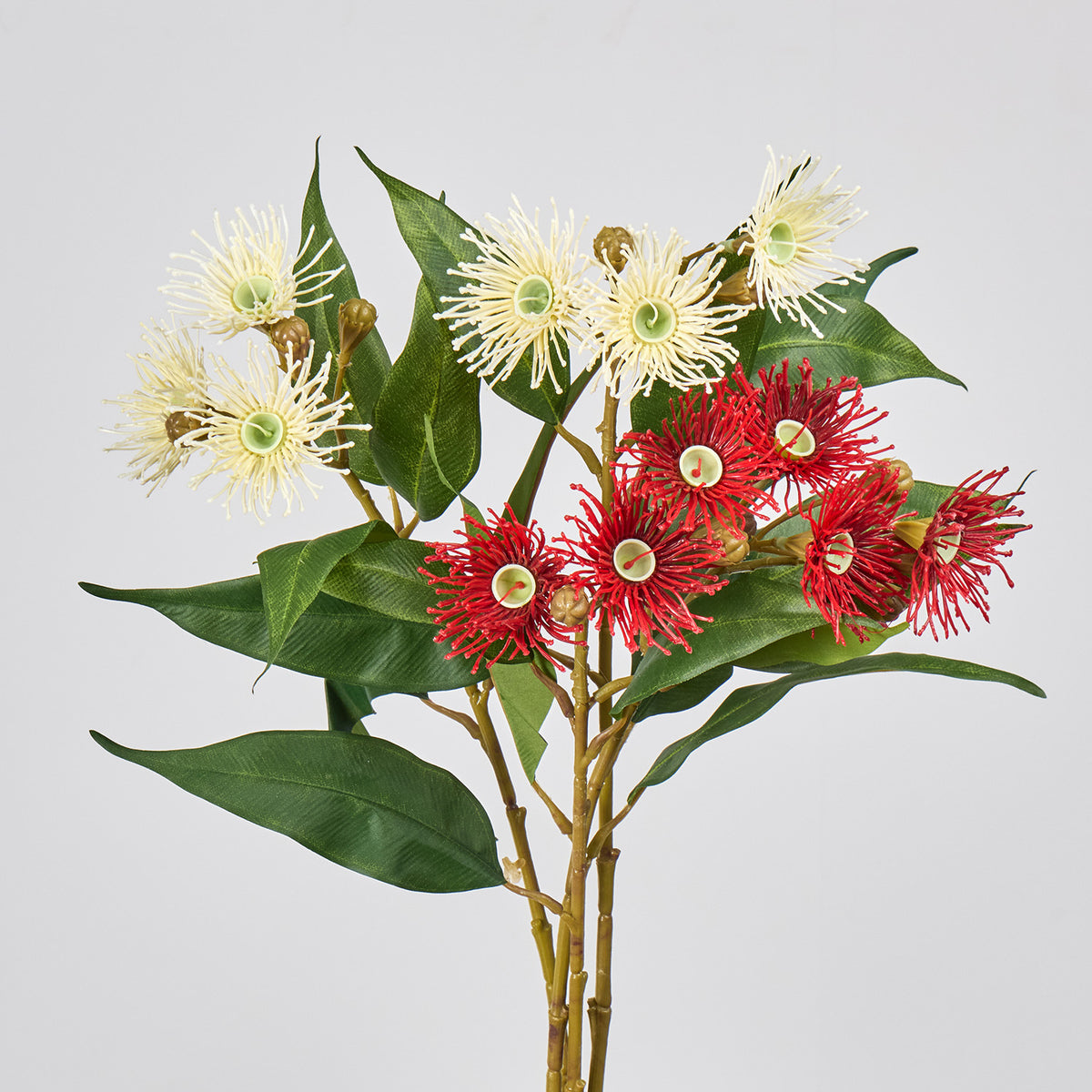 Künstliche Blumenarrangement, 3 Blütenköpfe (Wilder Hafer, Eukalyptus, Pusteblume, Zwiebelblume), 48 cm, single Stem, für Hochzeit, Dekoration, Innenraum