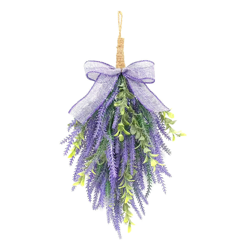 Künstlicher Lavendel mit Schleife, Wandbehang für Tür, Kunststoff (PE/PVC), Kunstblumen in Lila, für Zuhause, Schaufenster und Hotel