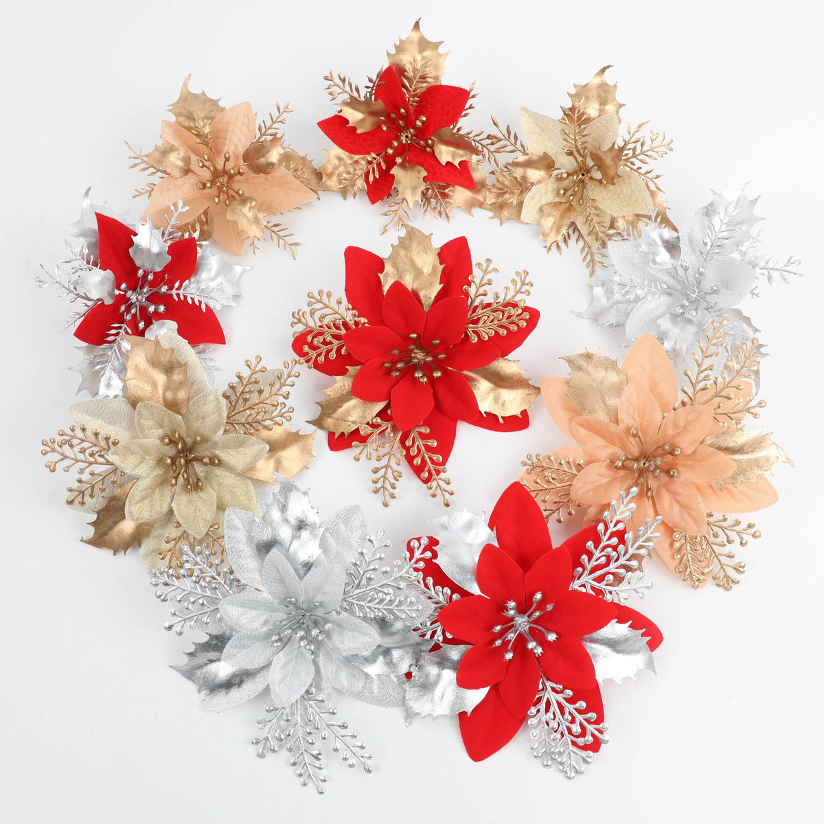 Künstliche Goldstaub-Blüte, 12 cm Durchmesser, Weihnachtsdekoration, DIY-Deko, einzeln