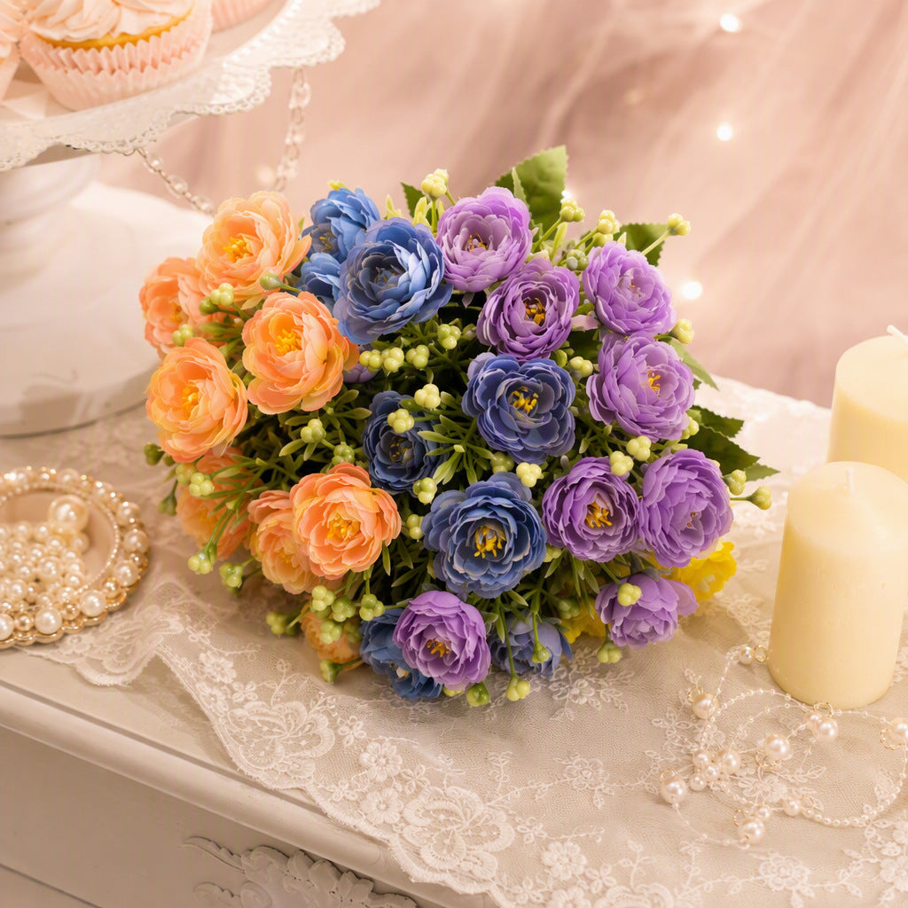 Künstliche Rosenbüschel mit 15 Blüten, 34 cm hoch, aus Seidenstoff, für Hochzeit, Dekoration, Innenraum