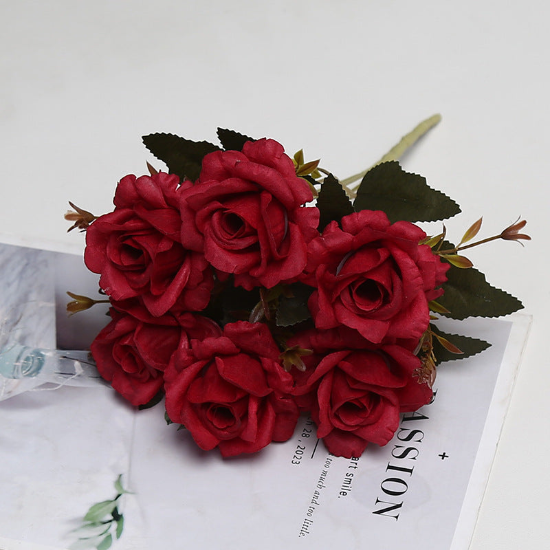 Retro-Stil künstliche Rose, 6-Blüten-Busch, 30 cm, aus Seidenstoff, für Hochzeiten und Inneneinrichtung