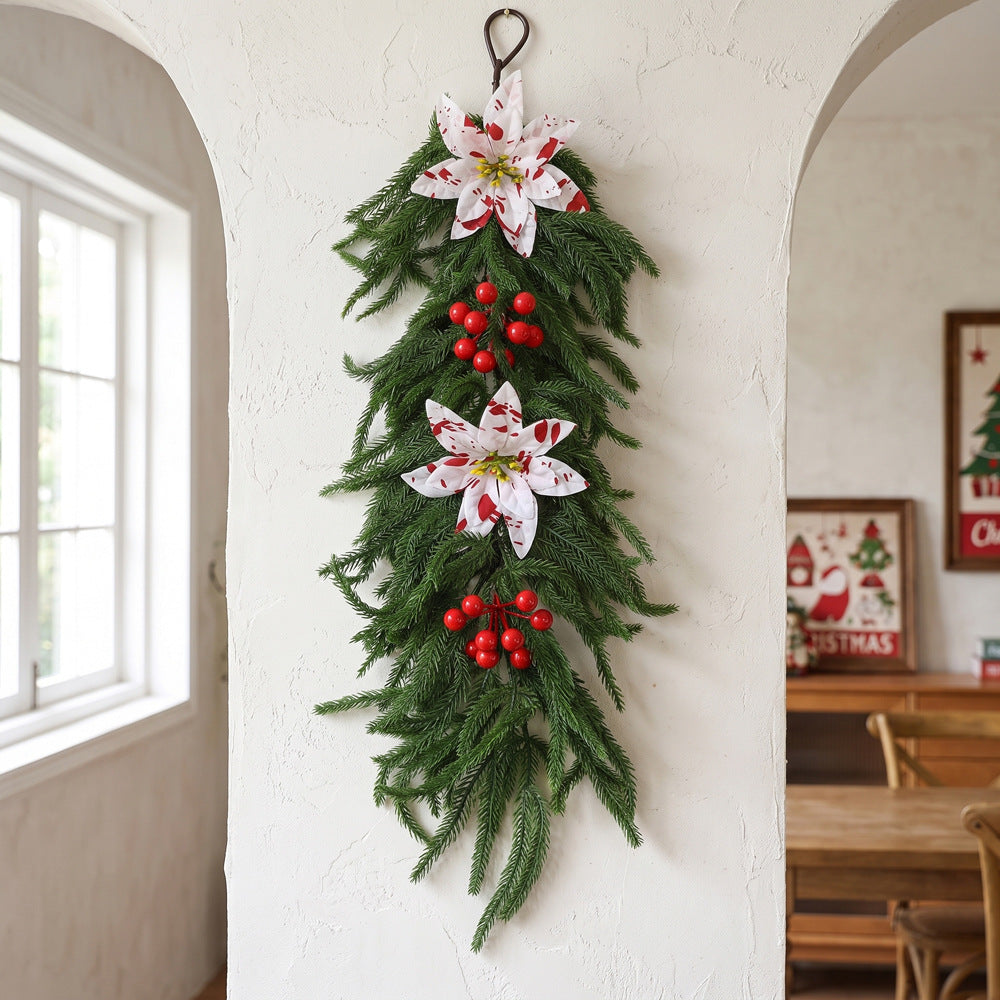 Künstliche Weihnachtsgirlande mit Kiefernzweigen und roten Beeren, 64 cm, Innenraumdeko, Wanddeko, Festtagsdekoration