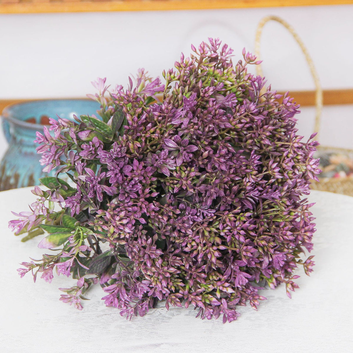 Kunstpflanze Kalanchoe-Busch, 15 Blütenköpfe, 35 cm, Kunststoff, für Hotel, Hochzeit, Wohnraum und Schaufenster