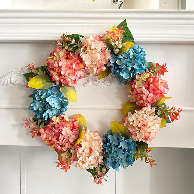 40 cm künstliche Hortensien-Girlande aus Seidenstoff – Blau-Rosa, 9 Blüten, für Hochzeiten, Dekoration, Schaufenster, Innenraum