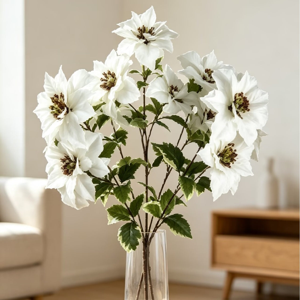 Künstliche Poinsettia-Blütenbusch mit 12 Blüten, 45 cm, für Hochzeiten, Wohn- und Geschäftsräume