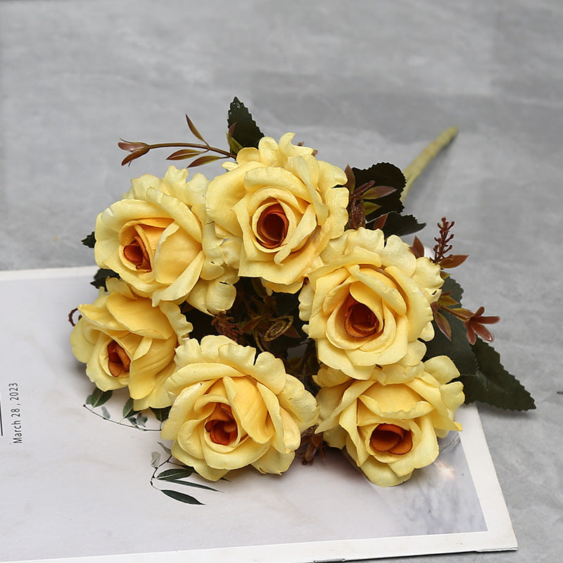 Künstliche Rosenstrauß mit 6 Blüten, 30 cm hoch, aus Seidenstoff, für Hochzeiten, Innendekoration und Gewerberäume