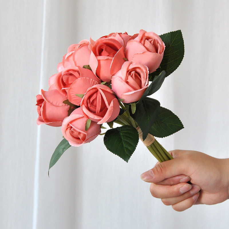Künstliche Rosenstrauß, 24 cm hoch, hochwertige Seidenstoff-Blumen, für Hochzeiten, Wohnaccessoires und Geschäftsdekoration