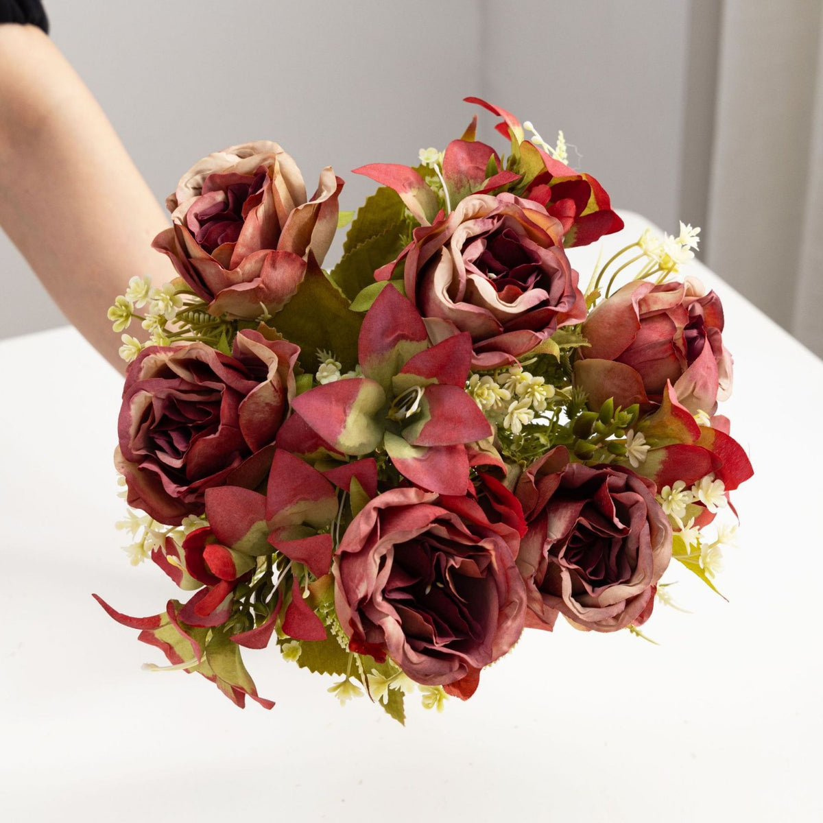 34 cm künstliche Rosenstrauß, realistisch, für Hochzeiten, Außendekoration, Wohnaccessoires