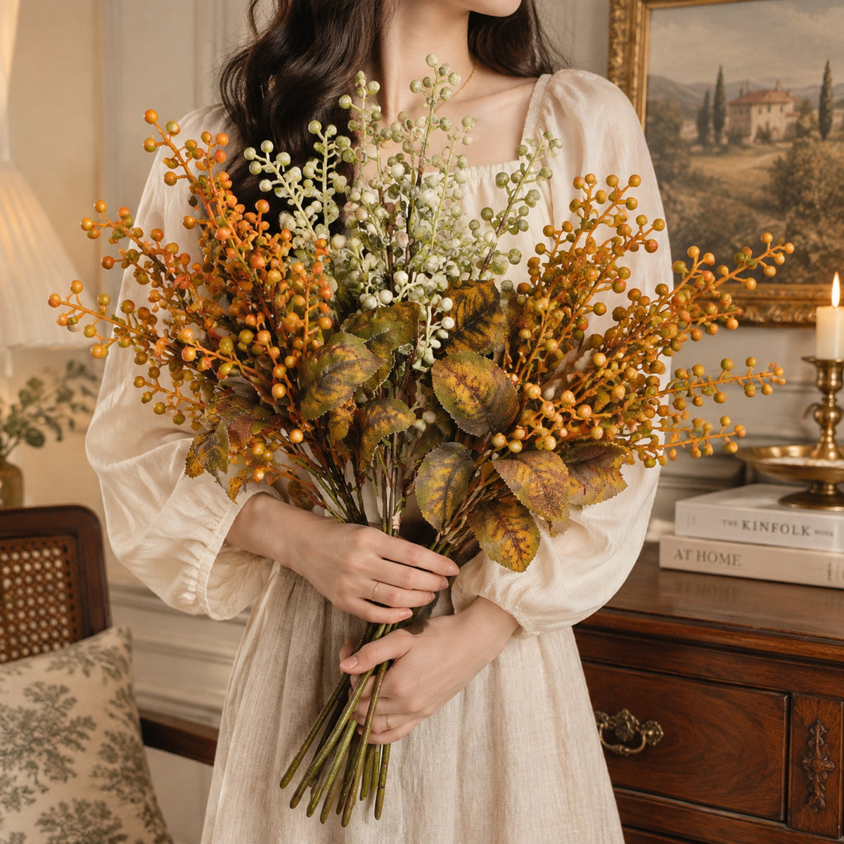 Künstlicher Wildbeeren-Strauß 56 cm, Schaumstoff, retro Floristik-Deko für Hochzeit, Hotel, Innenraum
