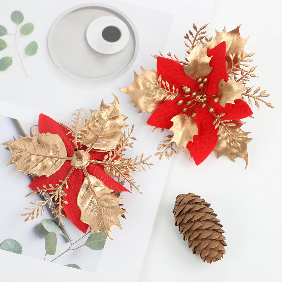 Künstliche Goldstaub-Blüte, 12 cm Durchmesser, Weihnachtsdekoration, DIY-Deko, einzeln