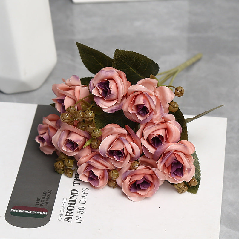 Künstliche Rosen Bouquet, 10 Blüten, 30 cm Höhe, Seidenstoff für Hochzeiten und Innendekoration