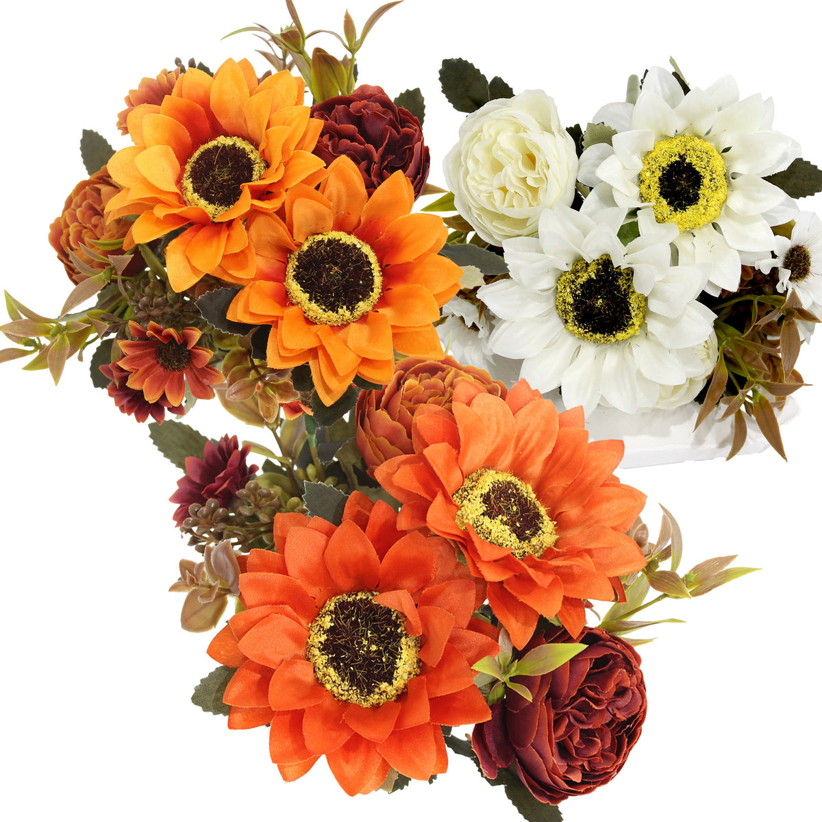 32 cm künstliche Sonnenblumen, Pfingstrosen und Gänseblümchen, Strauß mit 8 Blüten, für Haushalt und Gewerbe