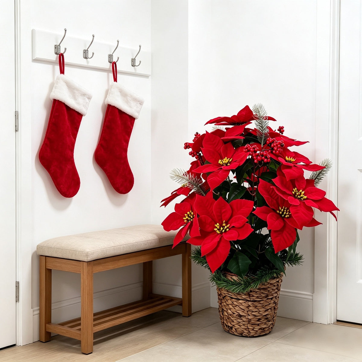 Künstliche Weihnachtssterne, 58 cm, 24 Blüten, Samtstoff, für Hotel, Büro, Hochzeit
