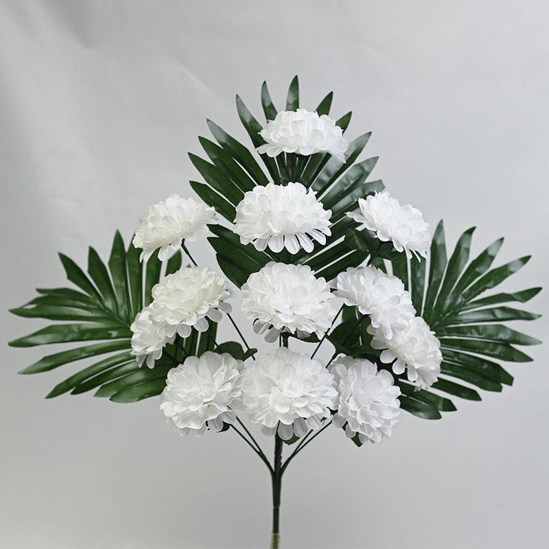 Künstliche Chrysanthemen Busch mit 12 Blüten, 52 cm Höhe, UV-beständig für Friedhof und Außenbereich