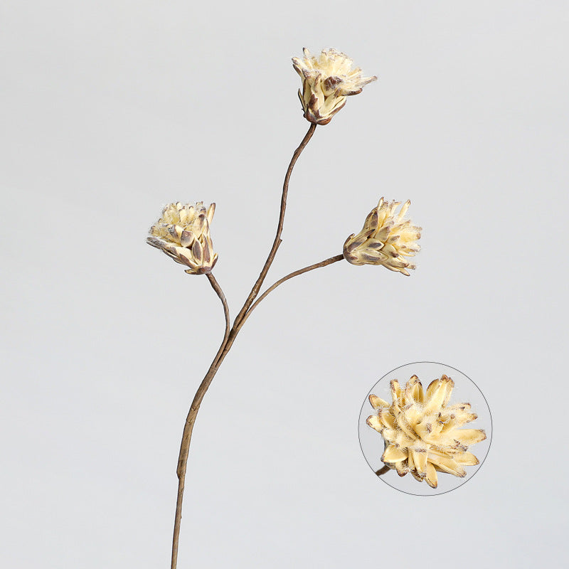 Künstliche Protea Blüte, einzelner Stiel mit 3 Blüten, 44 cm, getrocknete Blumen für rustikale und ländliche Dekoration