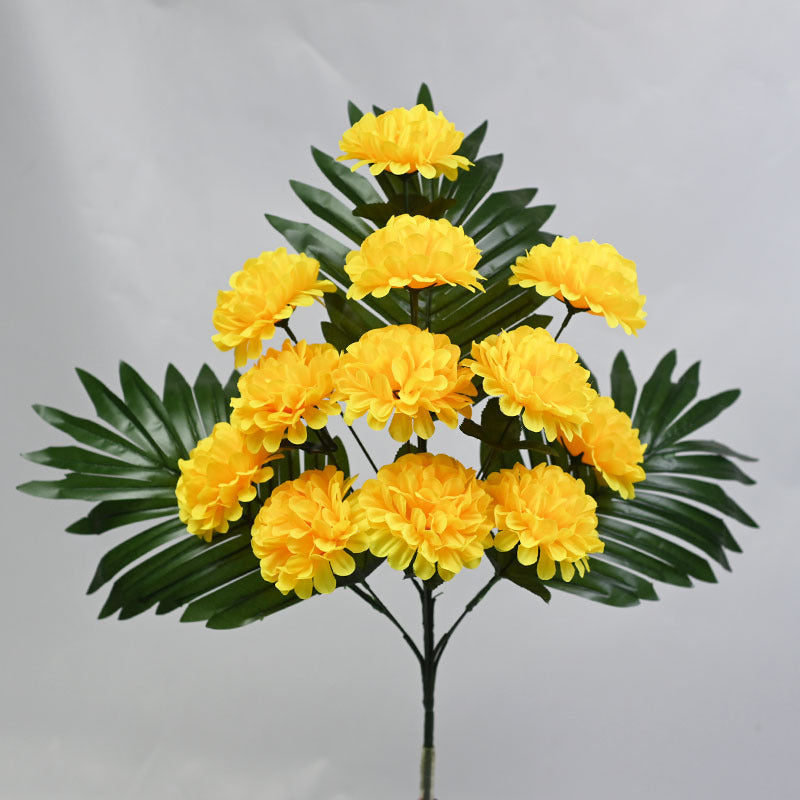 Künstliche Chrysanthemen Busch mit 12 Blüten, 52 cm Höhe, UV-beständig für Friedhof und Außenbereich