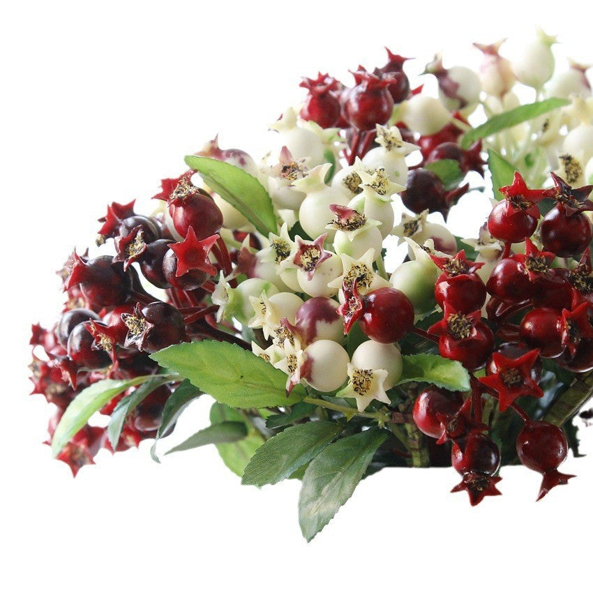 Künstliche Granatapfel-Fruchtdekoration, 25 cm, 14 Blüten, Plastik, für Innen- und Außenbereich