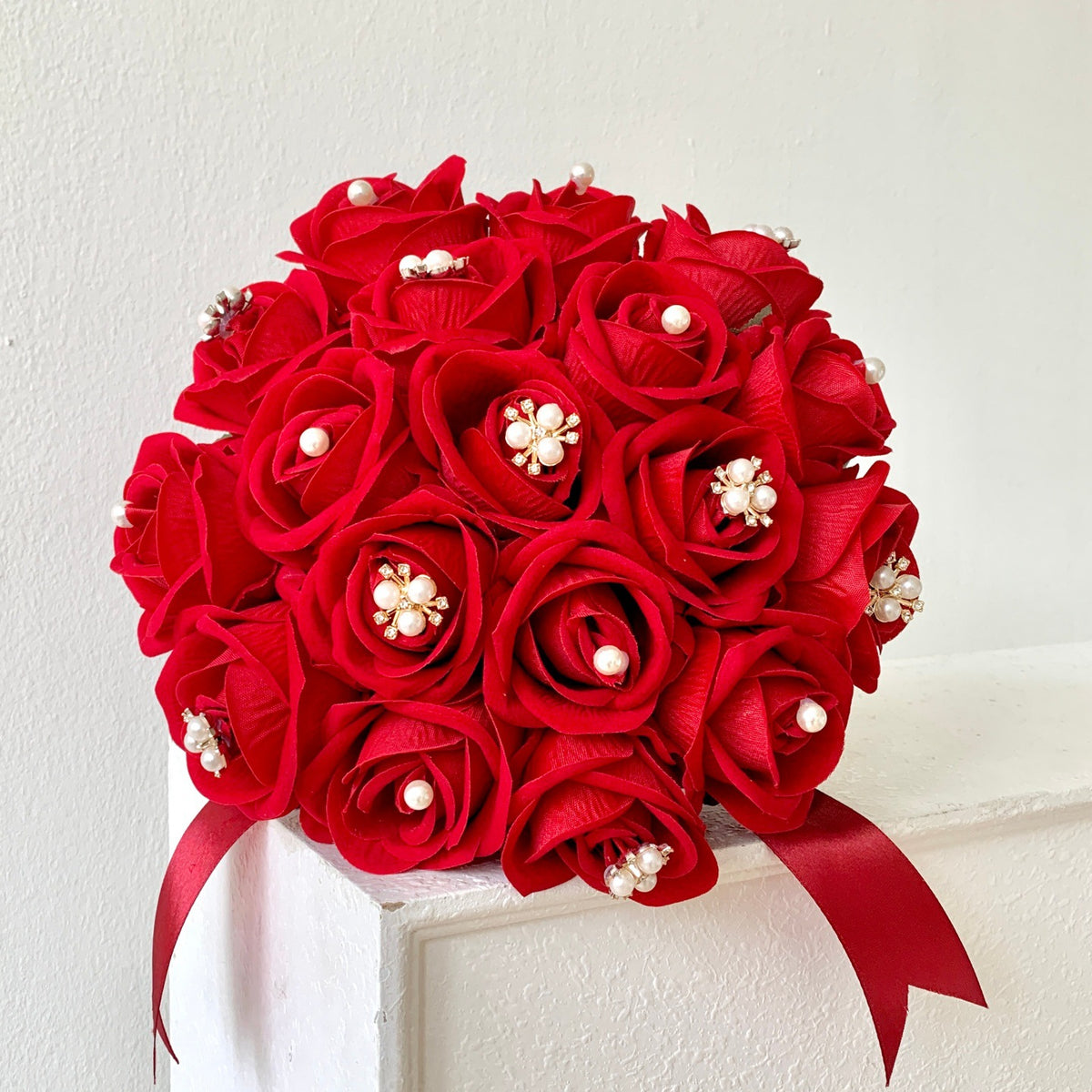 Hochzeits-Brautstrauß künstliche Rosen, 18 Blüten, 30 cm hoch, Seidenblumen für Innen- und Außenbereich