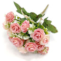 Künstliche Rose, Strauß mit 15 Blüten, 30 cm hoch, Seidenstoff, für Hochzeiten und Innendekoration