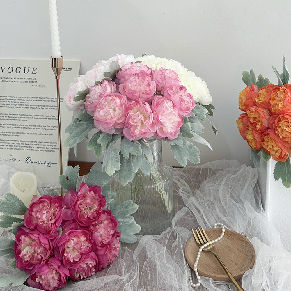 Künstliche Lotusblumenstrauß, 8-stänglig, Höhe 32 cm, Breite 20 cm, für Hochzeiten, Innendekoration und Veranstaltungen