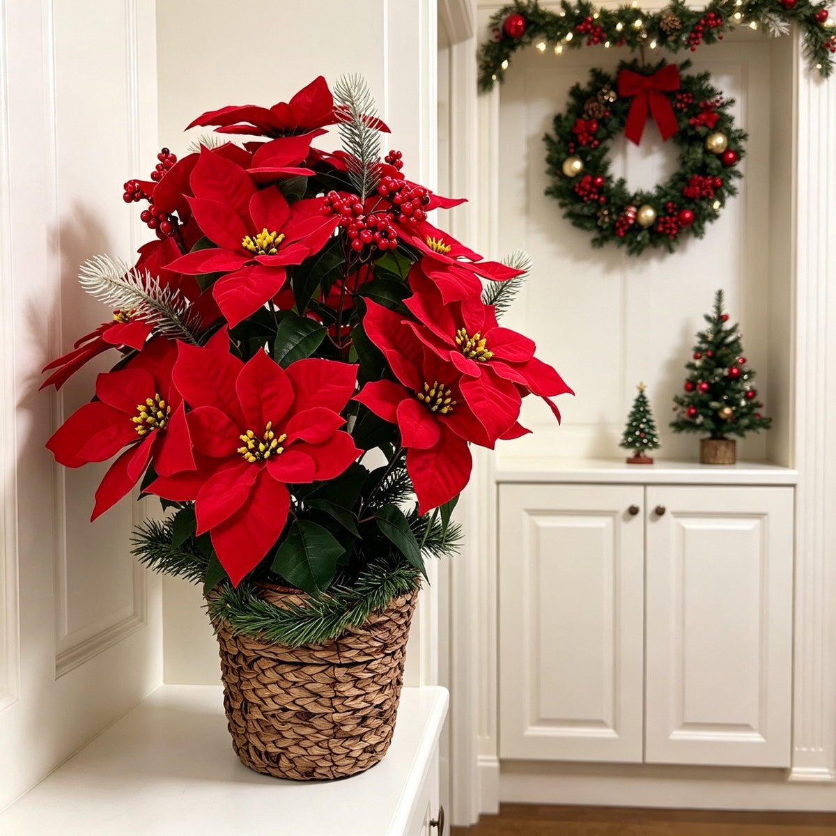 Künstliche Weihnachtssterne, 58 cm, 24 Blüten, Samtstoff, für Hotel, Büro, Hochzeit