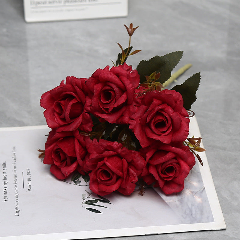 Künstliche Rosenstrauß mit 6 Blüten, 30 cm hoch, aus Seidenstoff, für Hochzeiten, Innendekoration und Gewerberäume