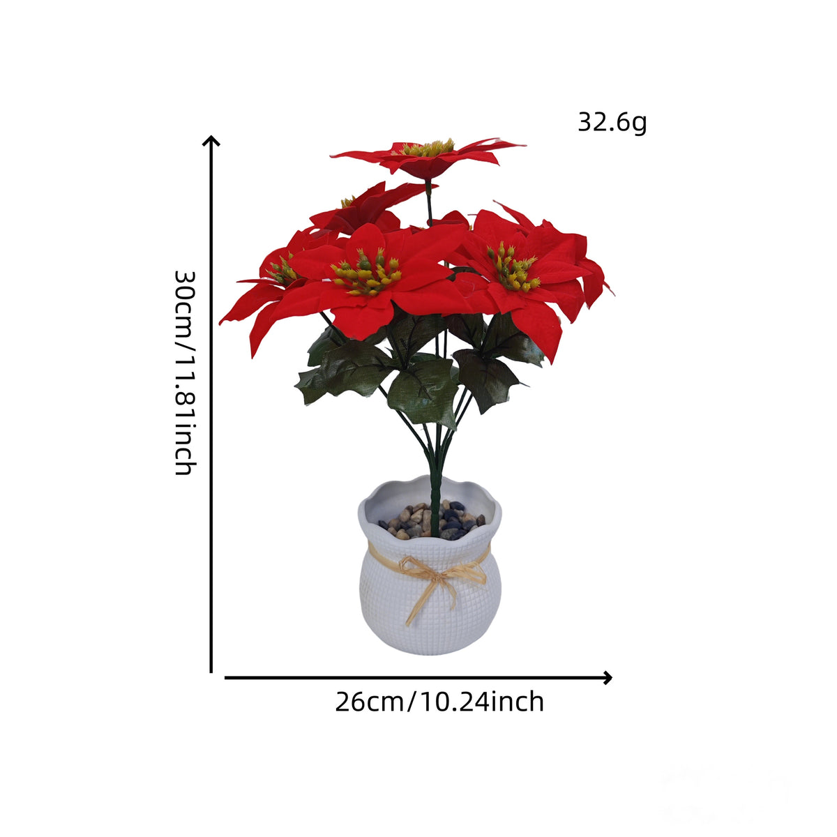 Künstliche Weihnachtssterne, 5-blütiger Busch aus Seidenstoff, 36,5 cm hoch, für Hochzeiten, Büros und Innenräume