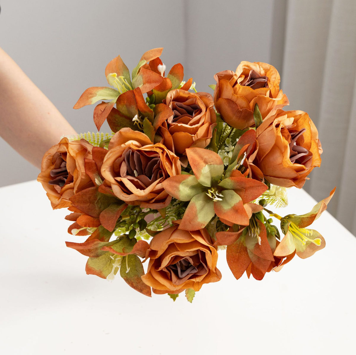 34 cm künstliche Rosenstrauß, realistisch, für Hochzeiten, Außendekoration, Wohnaccessoires