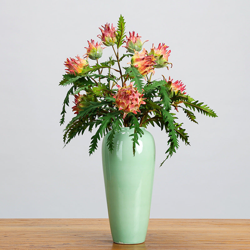 Künstliche Distel / Artischocke, einzelner Stiel mit 14 Blättern, 100 cm Länge, für Innendekoration und Floristik