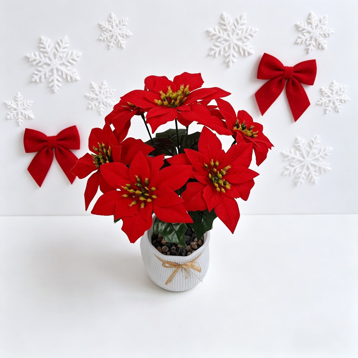 Künstliche Weihnachtssterne, 5-blütiger Busch aus Seidenstoff, 36,5 cm hoch, für Hochzeiten, Büros und Innenräume