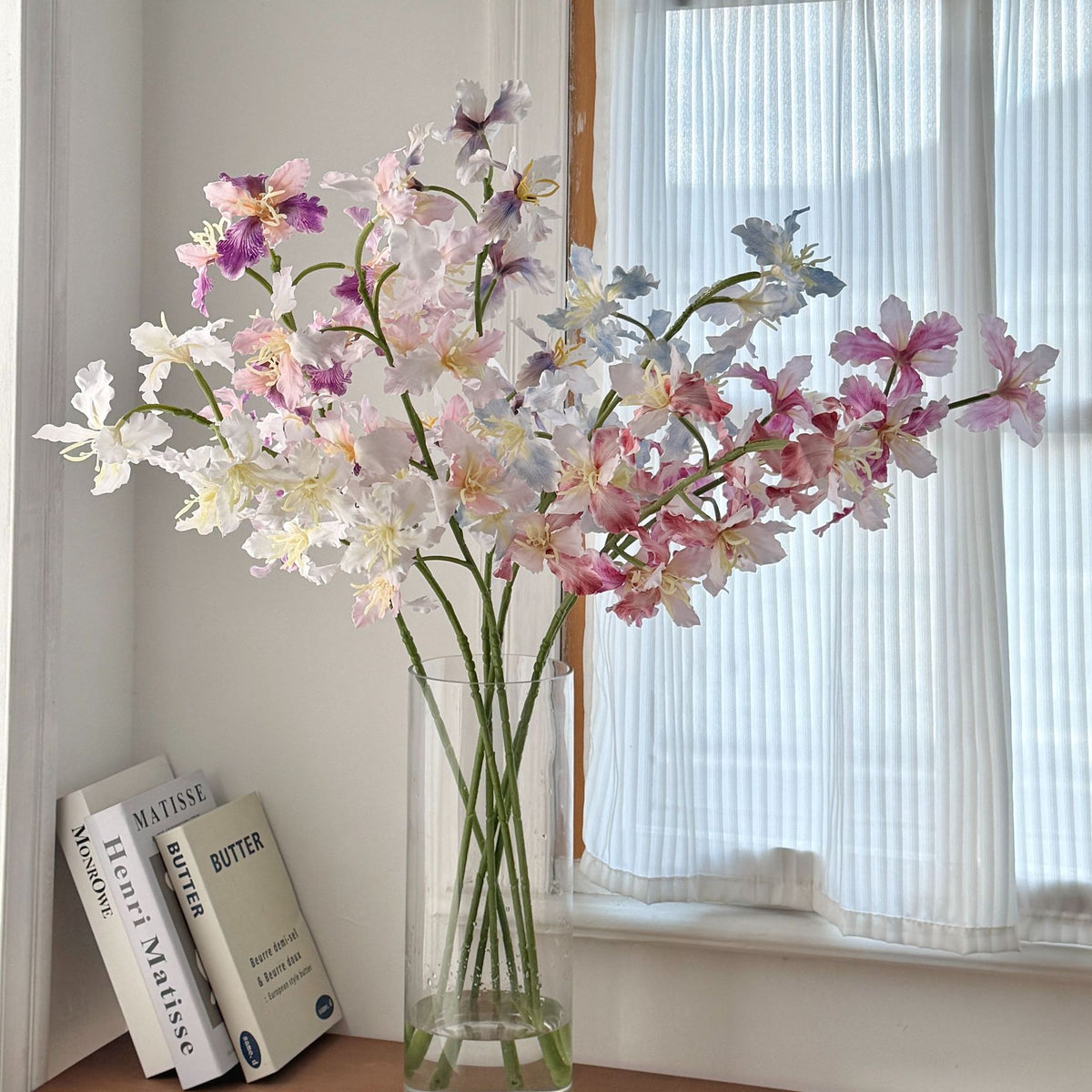 Künstliche Iris mit 9 Blüten, 94 cm hoch, aus Seidenstoff, für Hochzeiten, Innen- und Außendekoration
