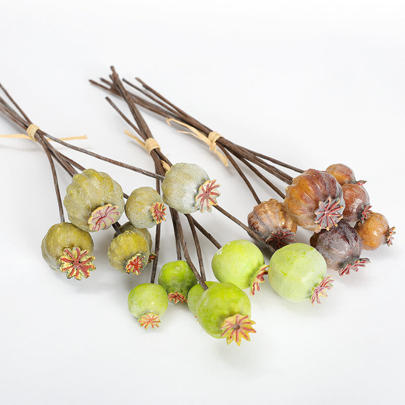 Künstlicher Mohnkapsel-Blumenstrauß, 6 Blüten, 27 cm hoch, aus Schaumstoff, für Innendekoration und Gewerberäume