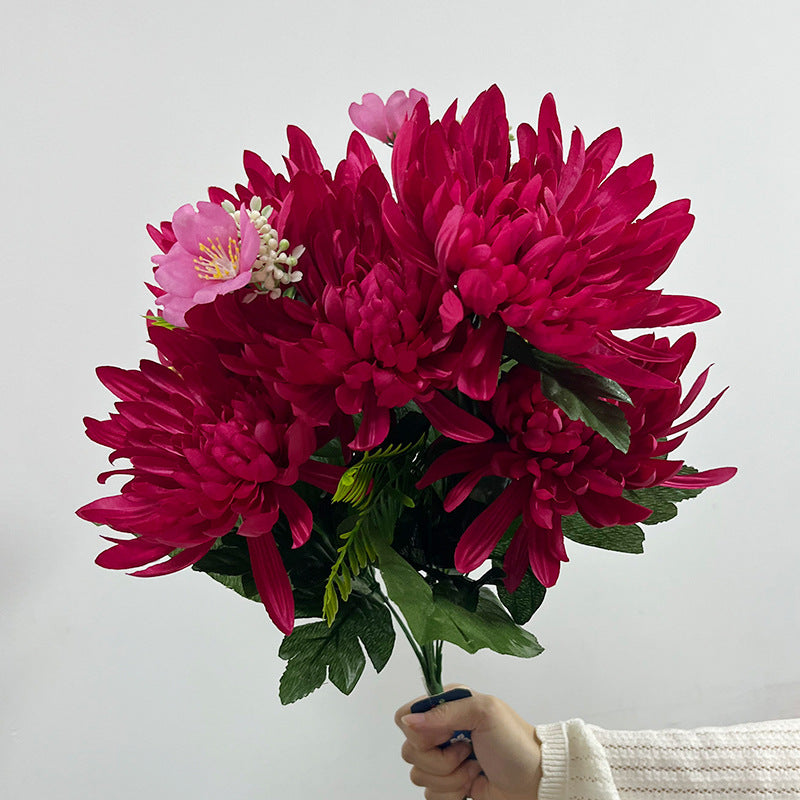 Künstliche Chrysantheme, 52 cm hoher Seidenblumen-Busch für Festtagsdekoration, Hochzeit, Innenraum