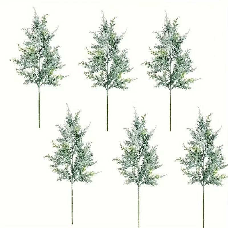 Künstlicher Zedernzweig mit Frost-Beflockung, 6er-Pack, Kunststoff (PE/PVC), Weihnachtsdeko für Floristik & Schaufenster