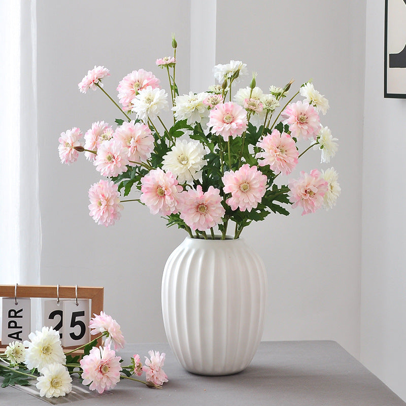 Künstliche Zinnie, 1 Stiel mit 4 Blüten, 54 cm hoch, aus Seidenstoff, für Hochzeiten und Innendekoration
