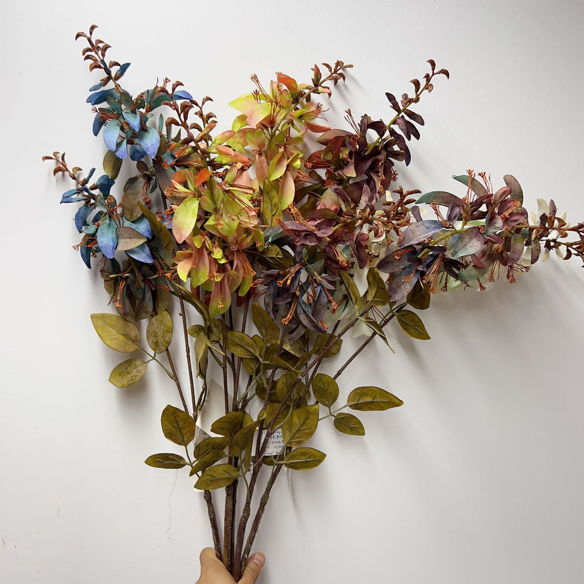 Künstlicher Erythrina-Blütenzweig mit Eukalyptus und Blättern, 83 cm, Einzelstiel aus Seidenstoff