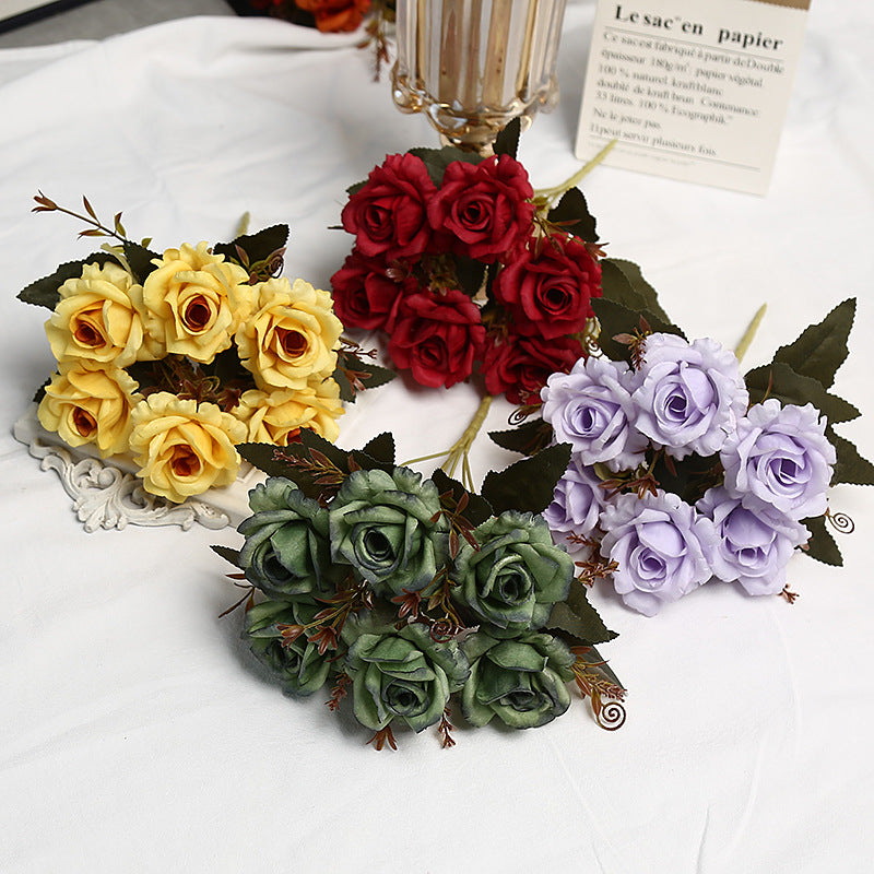 Retro-Stil künstliche Rose, 6-Blüten-Busch, 30 cm, aus Seidenstoff, für Hochzeiten und Inneneinrichtung