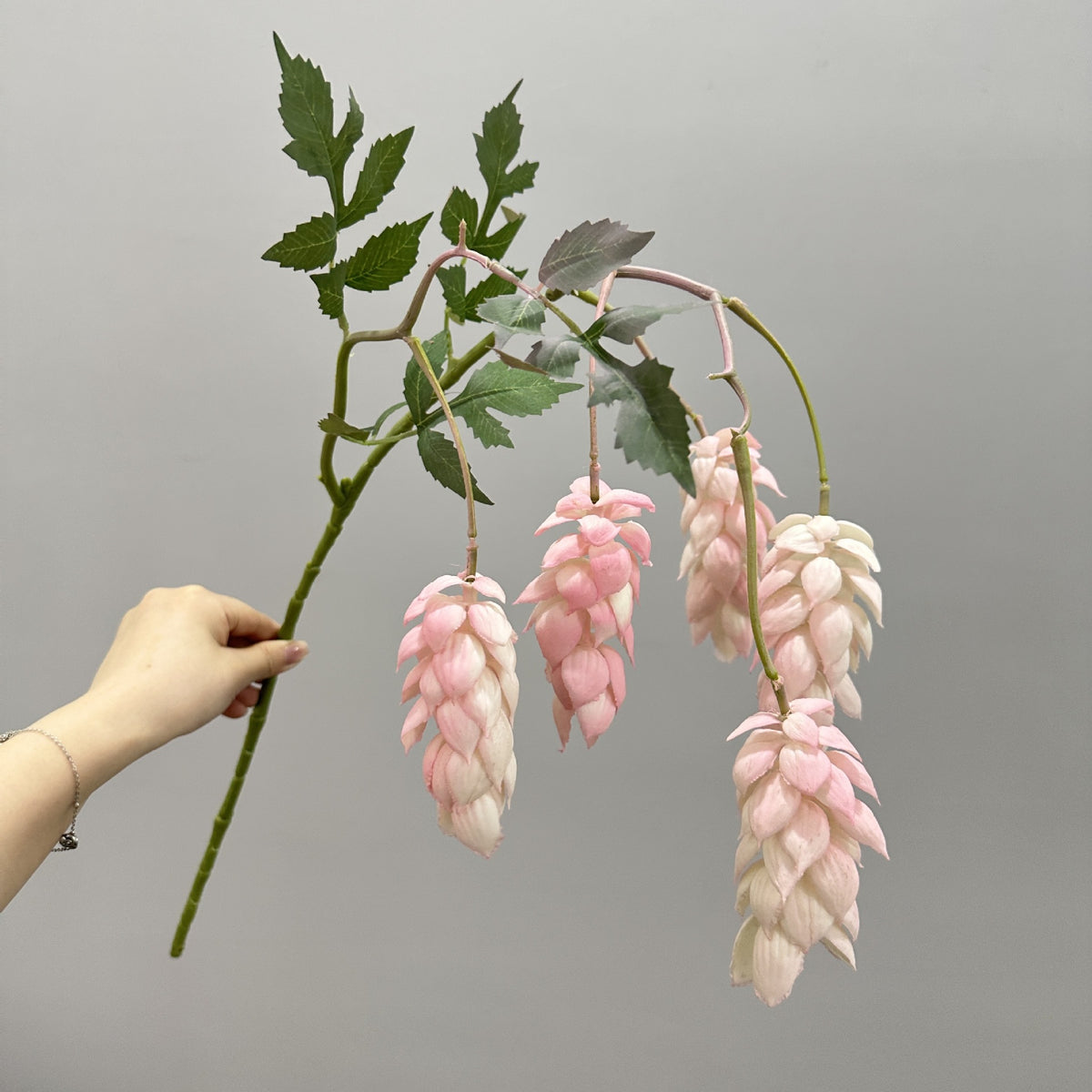 Künstliche Hopfenblüte, einzelner Stiel mit 5 Blüten, 50 cm Höhe, PU-Material, für Hochzeiten und Dekoration