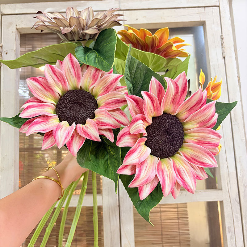 Künstliche Sonnenblume, Einzelstiel mit 1 Blüte, 69 cm hoch, Seidenstoff, für Innenraum, Hochzeit, Dekoration